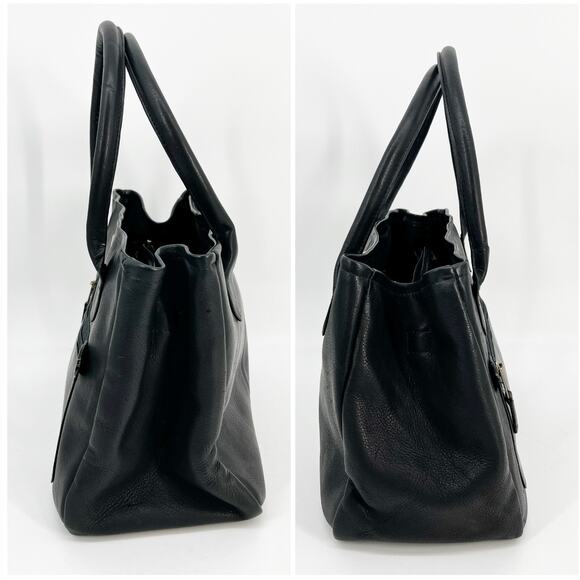 Clava Leather Tassel Handbag Black Leather Top Handle Bag Removable Pouch FLAW - Picture 4 of 10